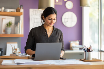 young indian woman working on laptop