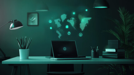 Wall Mural - A computer monitor with a globe on it is on a desk