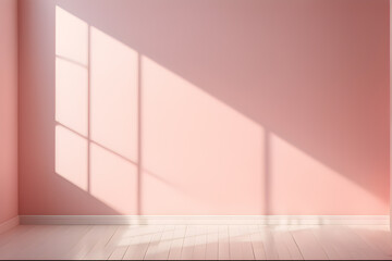 Wall Mural - Empty room with pink wall and wooden floor, 