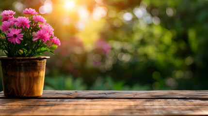 Poster - Wooden Table Top With Blurred Background