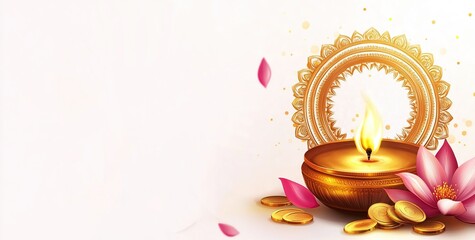 Innovative abstract, banner or poster for Dhanteras with Goddess Maa Lakshmi/ Pot full of golden coins for Indian Dhanteras and Diwali festival celebration.

