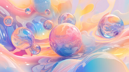 Aufkleber - A dreamy abstract background of colorful orbs floating in soft waves of pastel colors, creating a serene and enchanting visual effect, perfect for artistic compositions or digital designs.