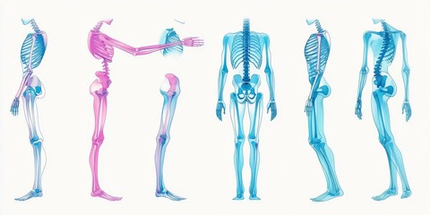 Transparent human skeletal system illustrations.