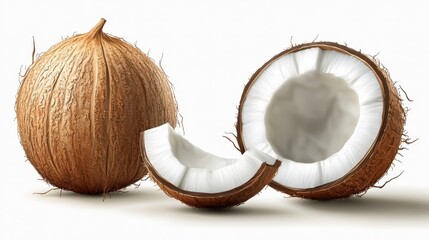 Wall Mural - Coconut clipart, element, 3D illustration, realistic, isolated on white background