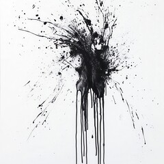 Poster - Abstract black ink splash creates a dynamic visual effect with vibrant drips and splatters on a clean white background. Isolate on white background