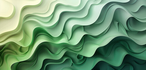 Poster - An abstract design showcasing flowing, wavy layers in various shades of green, creating a smooth and calming visual texture that evokes nature and tranquility in a modern aesthetic.