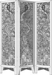 Wall Mural - Vector sketch illustration of the silhouette of a classic vintage ethnic room backdrop partition furniture design full of traditional carvings