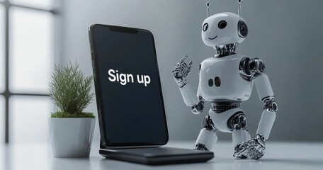 Poster - stock digital technology concept cartoon character portrait horizontal copy space of modern robot th