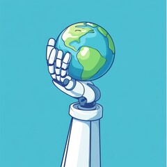 Poster - earth or globe in the palm of a robot's hand in isometric view