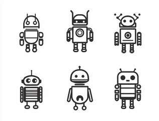 Poster - Characters and symbols of robot technology set of linear artificial machines