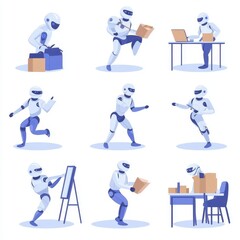 Poster - Humanoid robots performing different activities, jobs, and entertainment