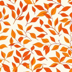 autumn fall plant orange leaf illustration as seamless repeating pattern on white background