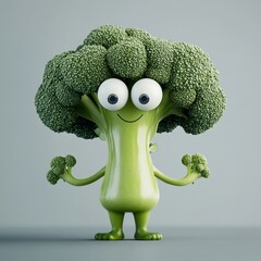 Animated 3D illustration cartoon generative AI of a smiling broccoli