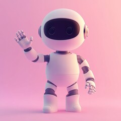 Poster - ai chatbot robot character waving on blue background, illustration generated by ai