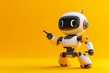 Poster - A happy cute robot waving with a smile, 3D rendering illustration. Copy space, generative AI.