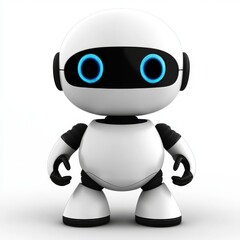 Poster - Cute friendly robot with hand up hello, AI, Stock, virtual smart assistant bot icon, customer support chat bot, innovation and technology concept. 3D rendering.