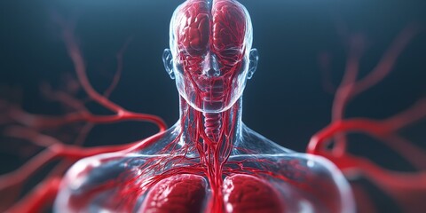 Wall Mural - Transparent human body with visible blood vessels.