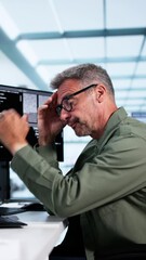 Poster - Unhappy Sad Developer Programmer Man In Stress Coding Software