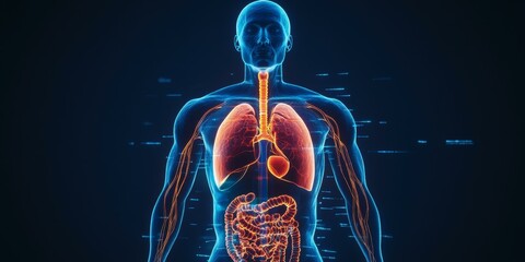 digital anatomy of human respiratory and digestive systems.