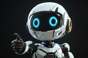 Poster - An ai-generated robot is pointing at something on a dark background