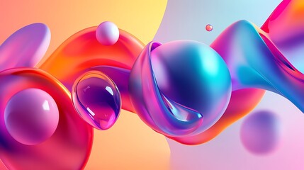 Wall Mural - Abstract background with colorful spheres and fluid shapes.