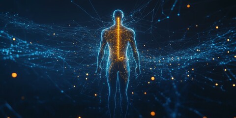 Poster - A glowing human figure connected by a web of lines.