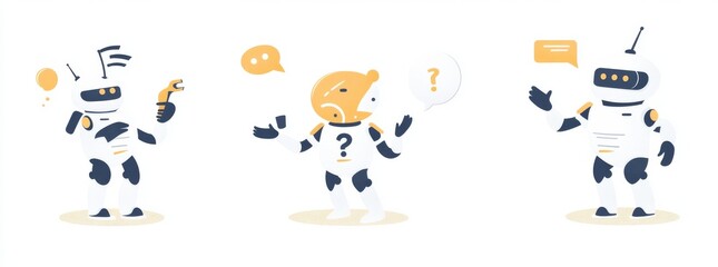 Poster - Stock, neural networks, and robots technology. AI chatbot with cute character.