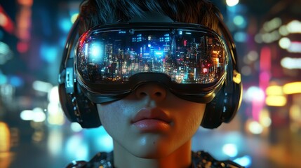 Illustration of futuristic neon cyberpunk in VR