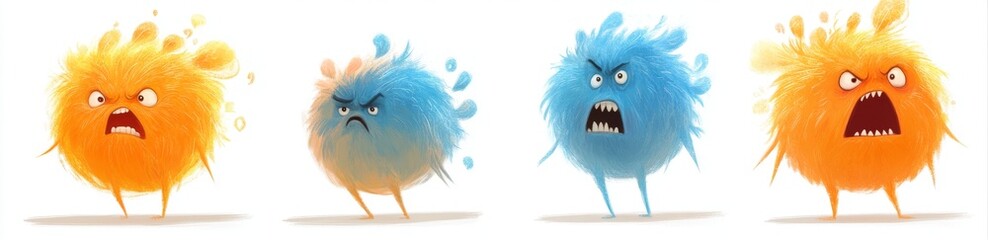 Poster - Animated monster cartoon characters isolated on transparent background, created in Adobe Illustrator