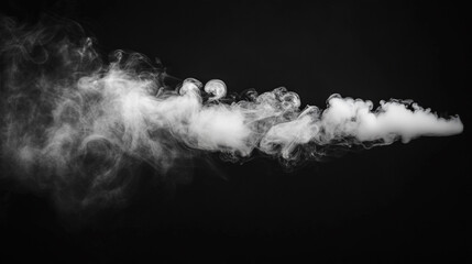 Wall Mural - White smoke trail isolated on black background., Steam on black background