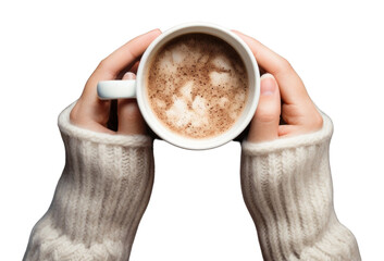 Sticker - PNG Hands holding coffee mug christmas drink wood.