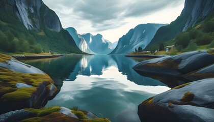 Wall Mural - Norways Majestic Landscapes: A Stunning Fusion of Close-Up Details and Expansive Views