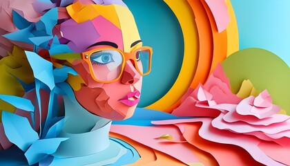 Wall Mural - Vibrant Abstract Composition of Colorful Paper Cutouts Created by AI