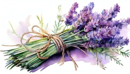 Canvas Print - Watercolor Lavender Bouquet with Rustic Twine