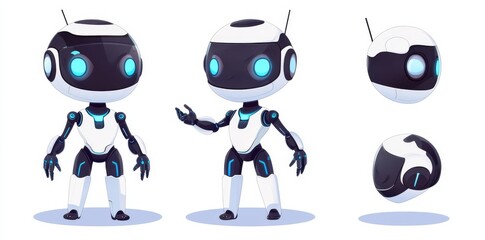 Poster - The futuristic robot animation set consists of a modern cute android character with various heads, legs, arms, and bodies.
