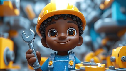 3d render cartoon african human hand with dark skin holds screwdriver professional builder with building tool construction icon renovation service clip art isolate3d on white background