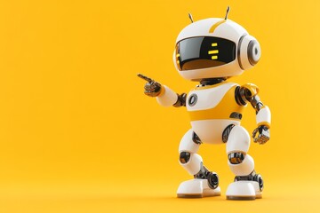Poster - A cute robot waving with a smile. An illustration based on 3D rendering. Copy space, generative stock.