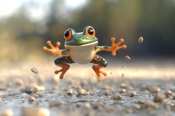 Poster - An illustration of a frog on a colorful background.