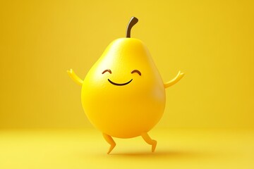 An animated character with a cheerful smile. This is a sweet mango fruit with a funny food character. The character is smiling. The concept is healthy fruit.