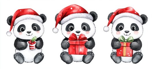 A cute panda with christmas lights in watercolor by AI