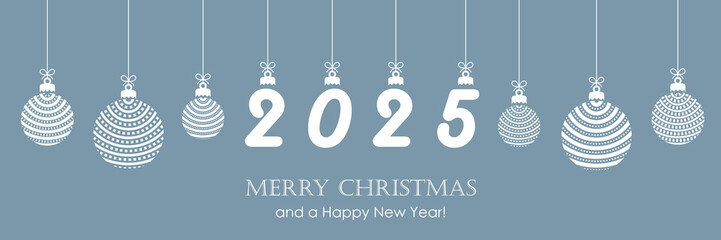 Wall Mural - 2025 greeting card with hanging christmas decoration vector illustration