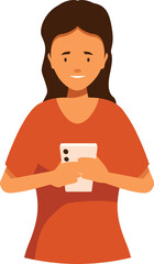 Poster - smiling woman is using her smartphone, enjoying her leisure time