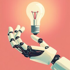 Poster - Robot gives idea, AI chatbot answering, problem solving concept flat modern illustration