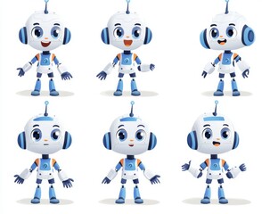 Poster - An animation kit for cartoon robots with a Cybernetica robot pose, electric machine parts, robot gestures and poses. A modern isolated set of robot poses.