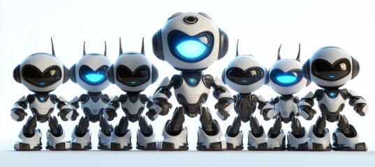 Poster - a collection of cute futuristic robots in various poses on white background. image of an artificial 
