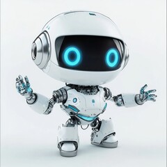 Poster - Cute happy robot with transparent background. Friendly mini robot. PNG image.