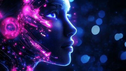 Poster - Conversation with robotic stock. Futuristic technology. Generative stock