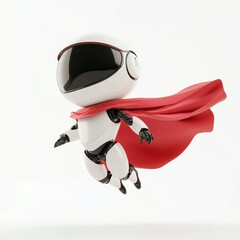 Poster - A chat bot robot in a red cape, AI support superhero 3D icon, AI-powered online support service