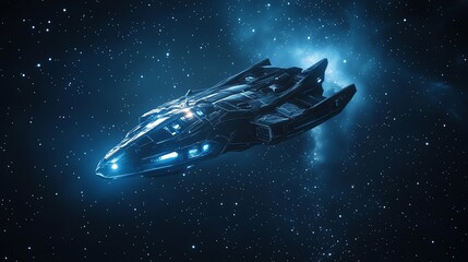 Wall Mural - A futuristic spaceship flies through the galaxy.