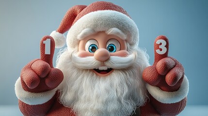 3d render santa claus cartoon character hands fingers show numbers from one to five counting sequence christmas clip art isolate3d on blue background